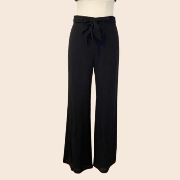 Reformation Black Flowy Lined Wide Leg Pants with Tie Belt Size 4 - Picture 1 of 10